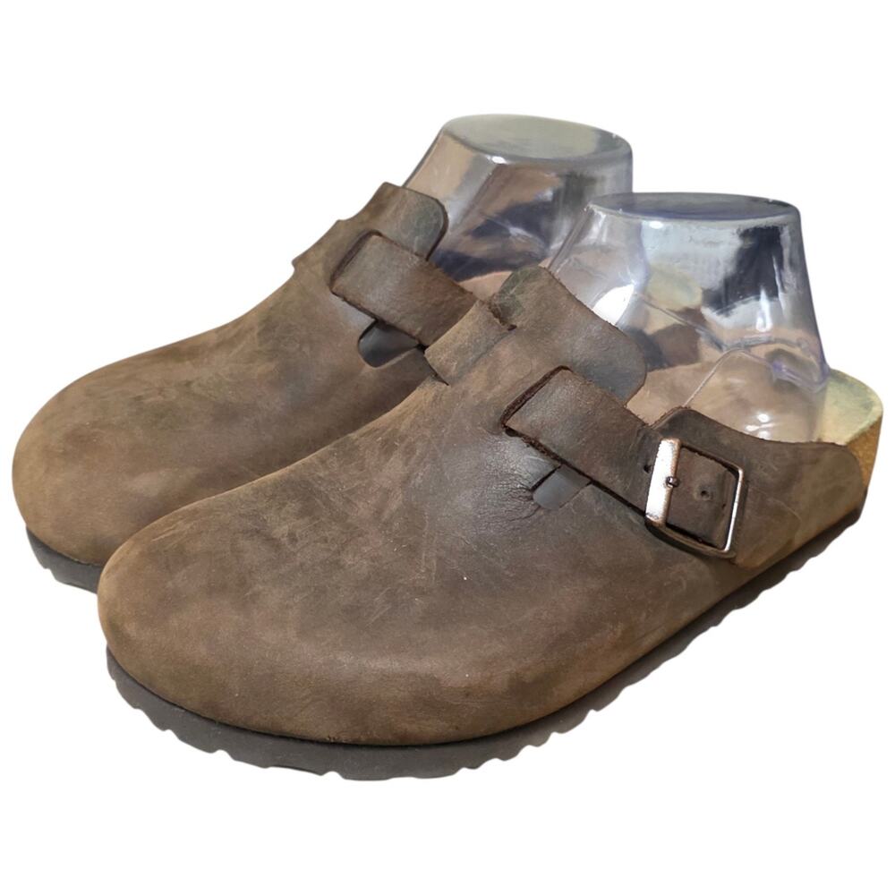 Birkenstock Boston Clogs Women 37 US 6 Brown Leather Narrow Mule Made Germany